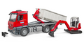 Bruder - Camion MB Arocs avec conteneur déroulant et mini-pelle Schaeff