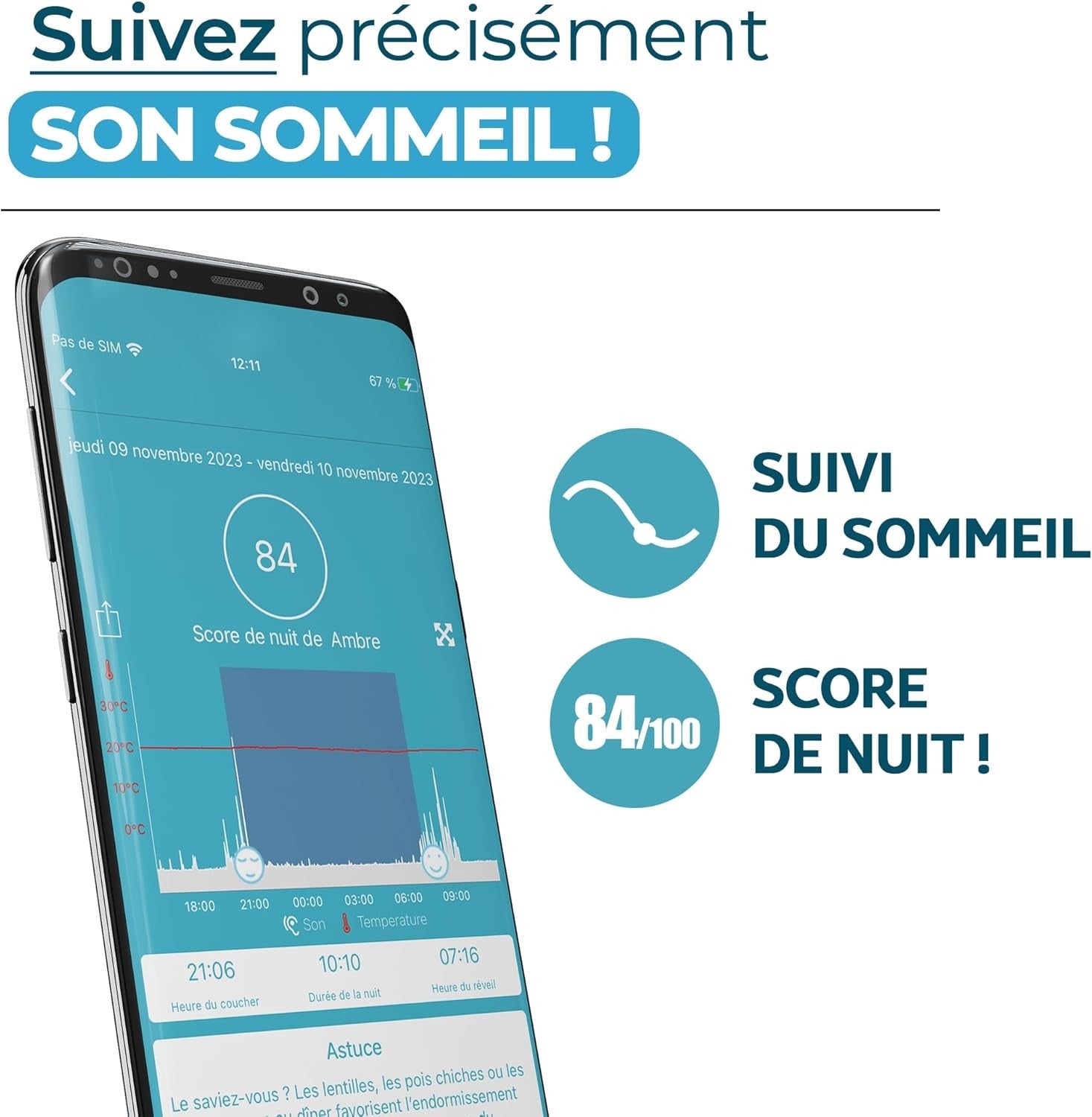 UrbanHello - REMI, réveil intelligent, veilleuse et babyphone multifonctions, bleu