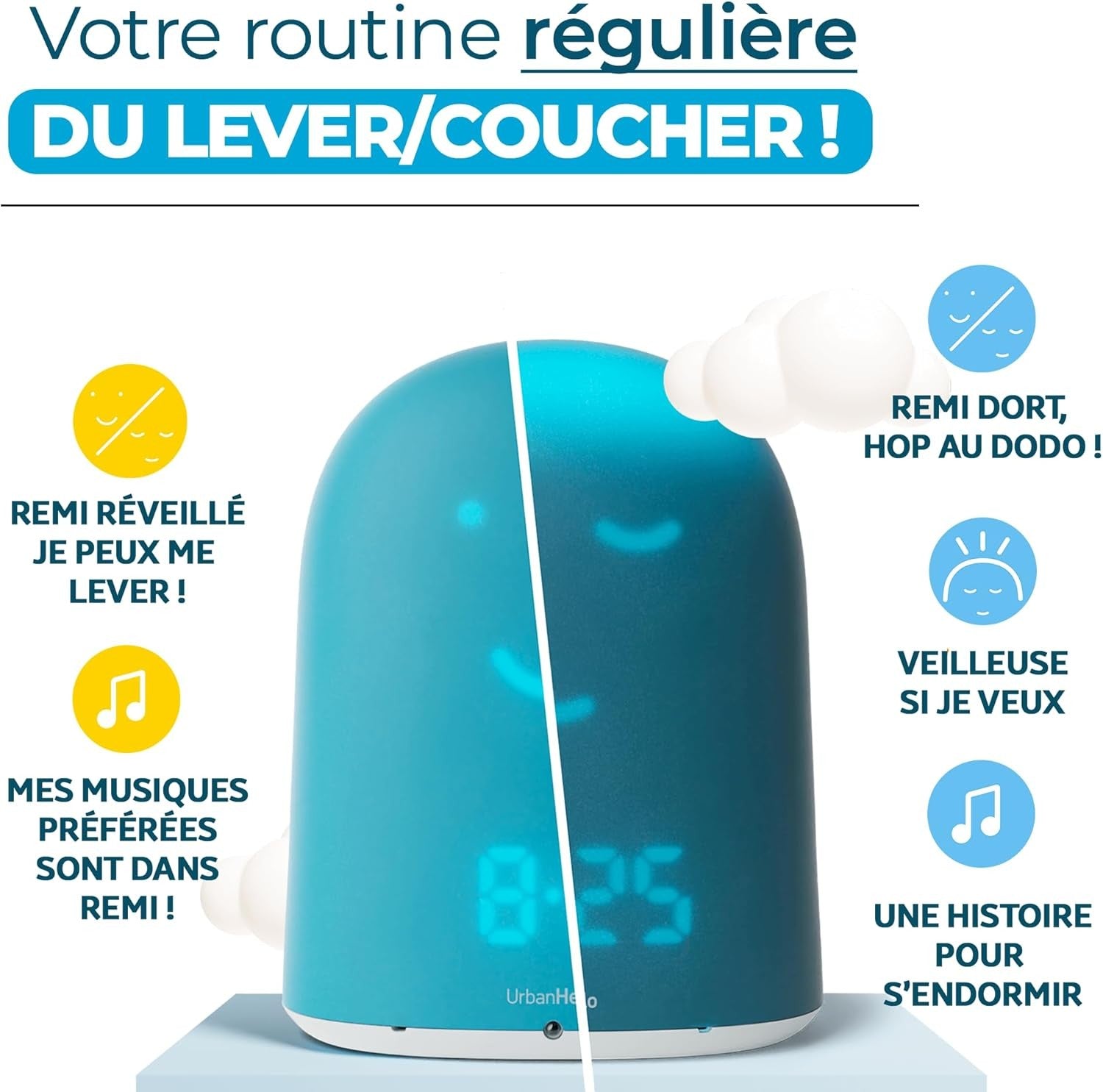 UrbanHello - REMI, réveil intelligent, veilleuse et babyphone multifonctions, bleu