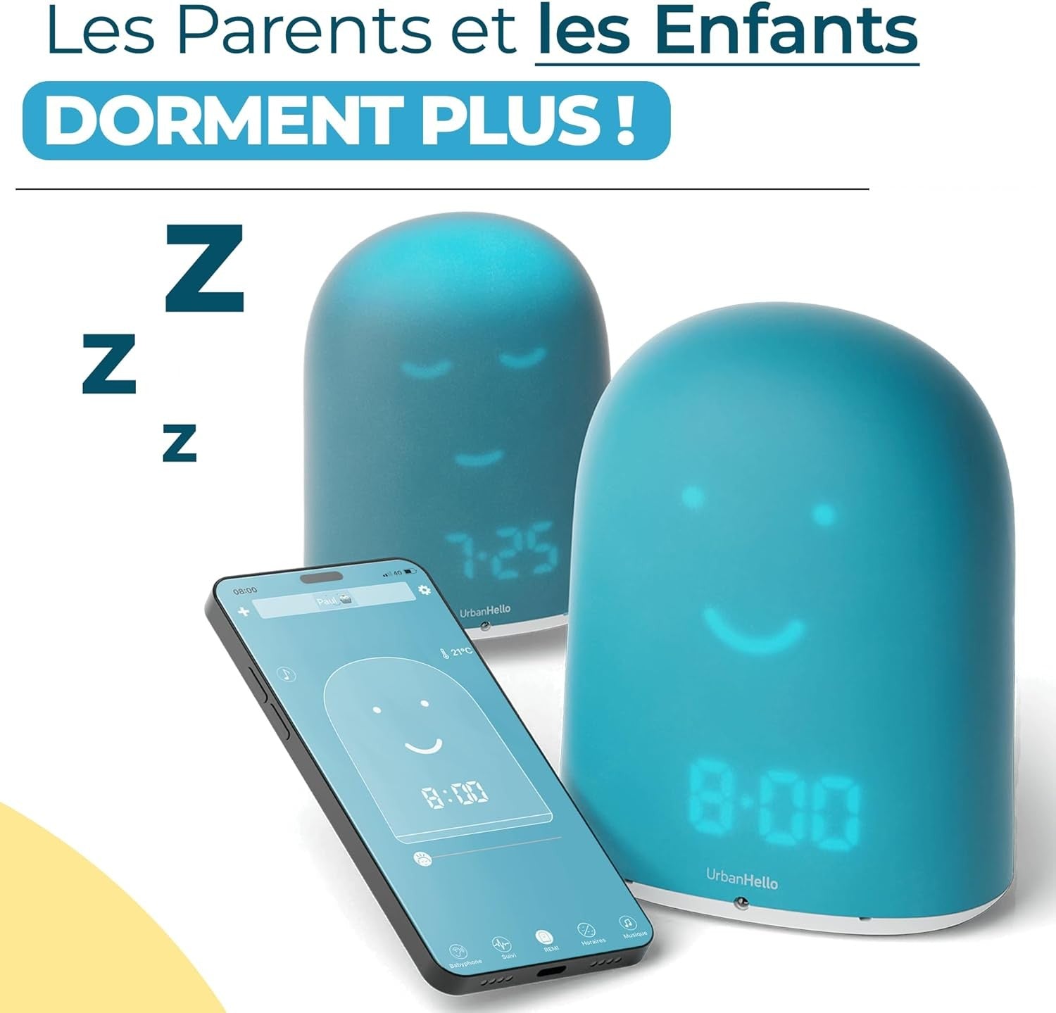 UrbanHello - REMI, réveil intelligent, veilleuse et babyphone multifonctions, bleu