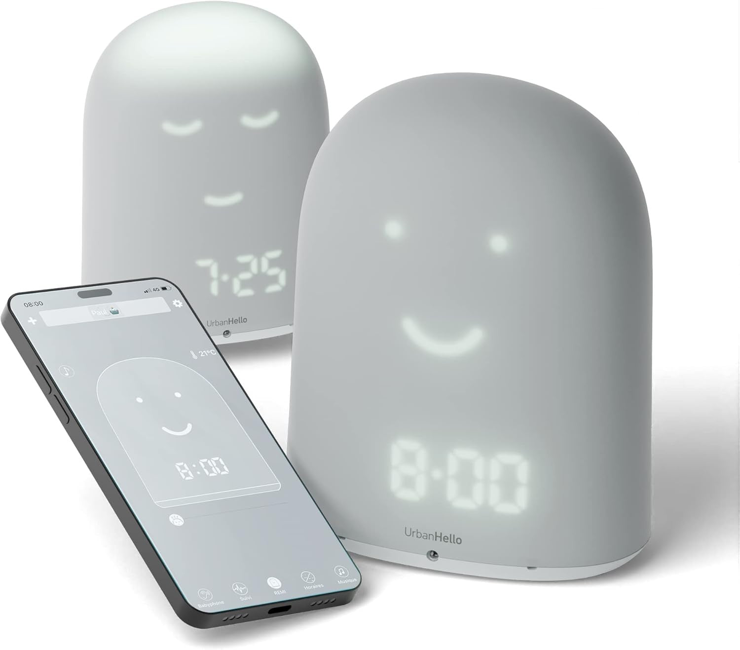 UrbanHello - REMI, réveil intelligent, veilleuse et babyphone multifonctions, gris