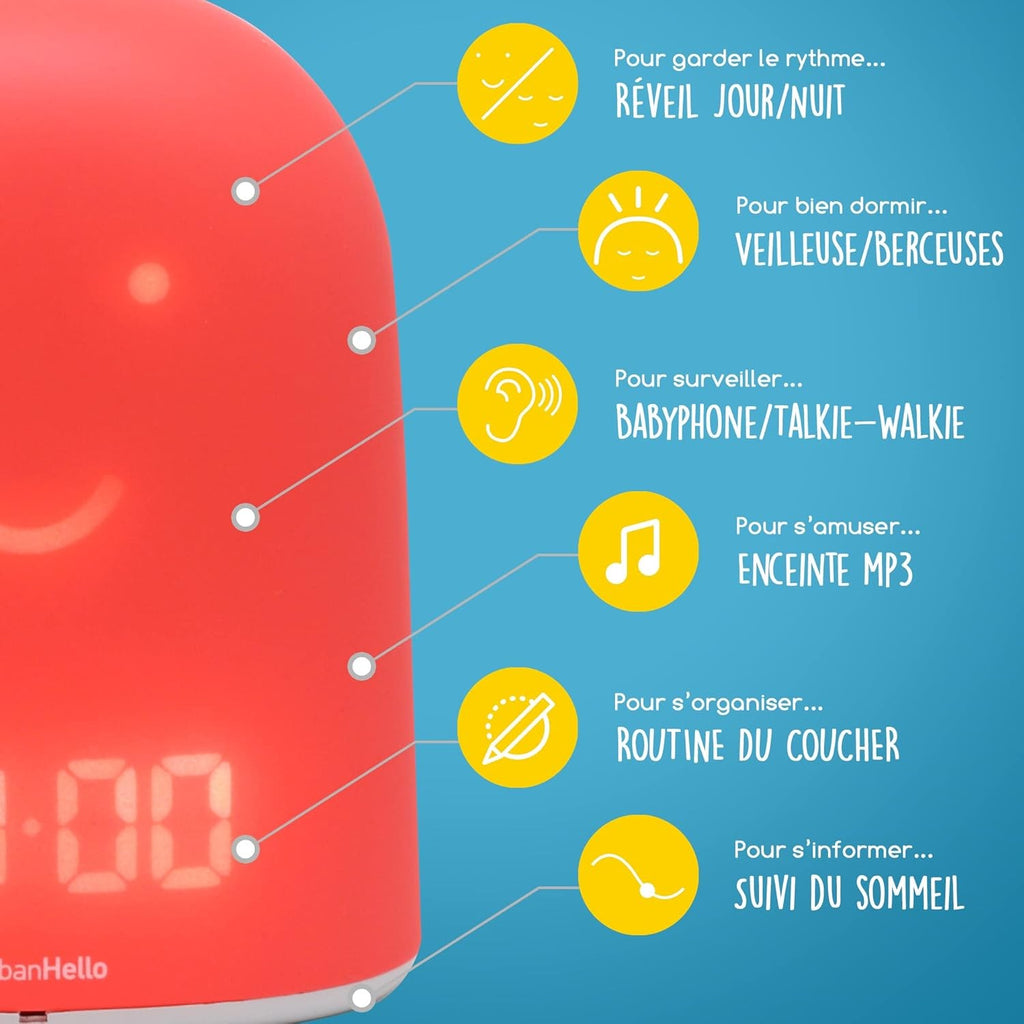 UrbanHello - REMI, réveil intelligent, veilleuse et babyphone multifonctions, rose