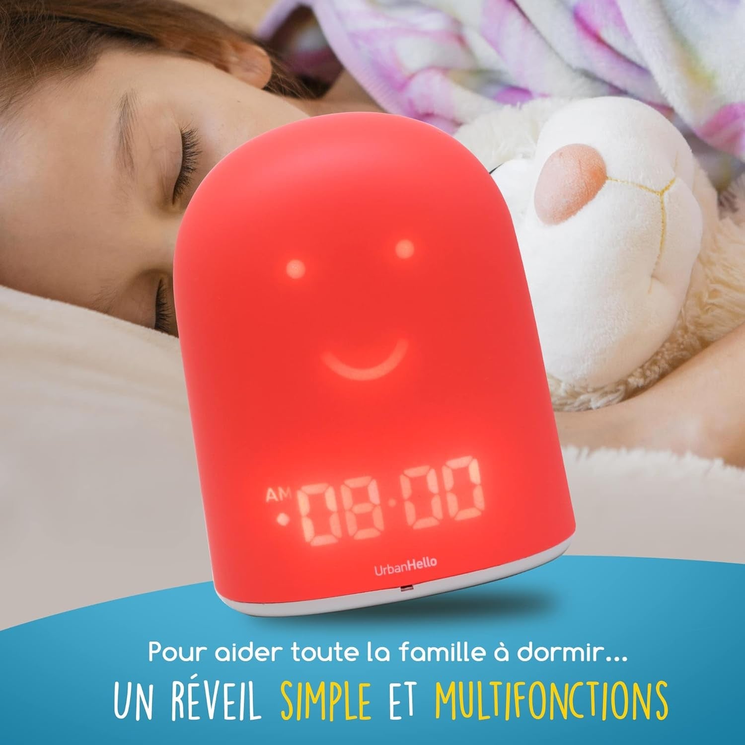 UrbanHello - REMI, réveil intelligent, veilleuse et babyphone multifonctions, rose