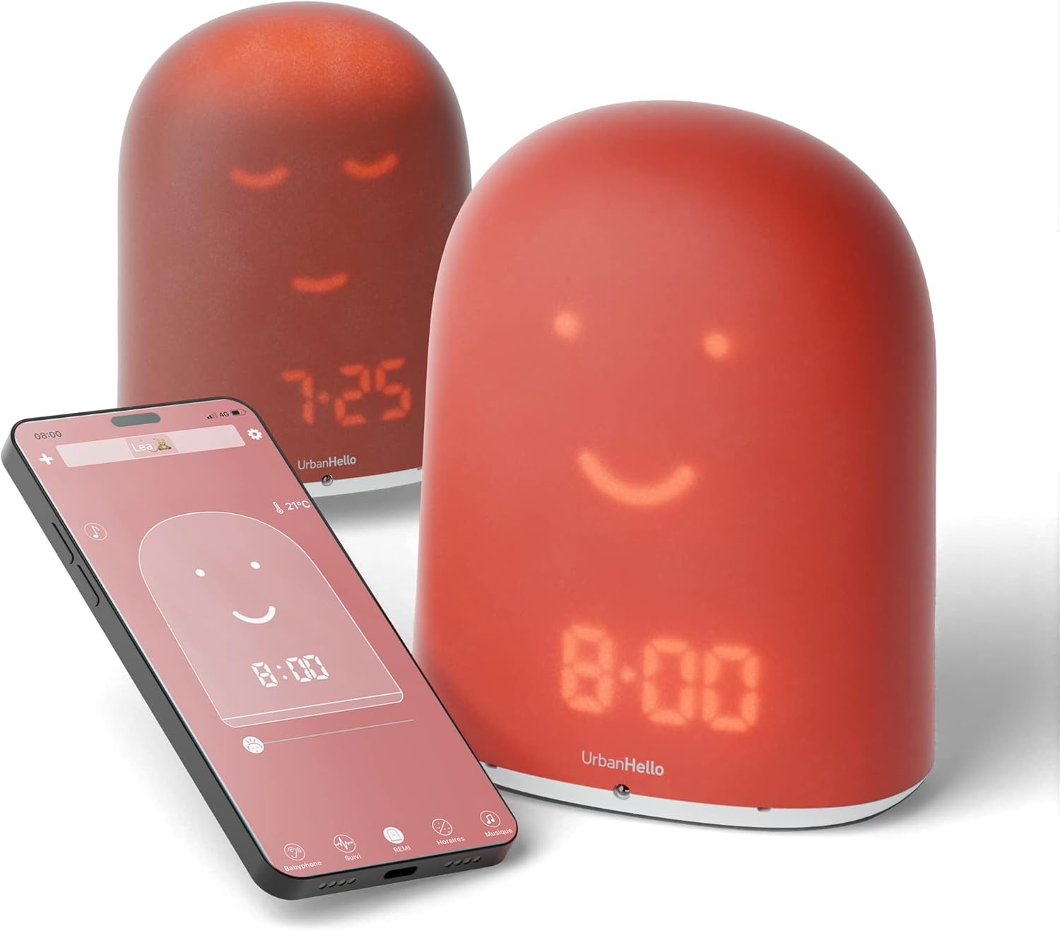 UrbanHello - REMI, réveil intelligent, veilleuse et babyphone multifonctions, rose